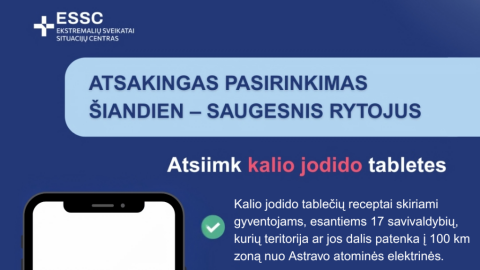 Gyventojams primenama apie periodiškai išrašomus kalio jodido tablečių receptus